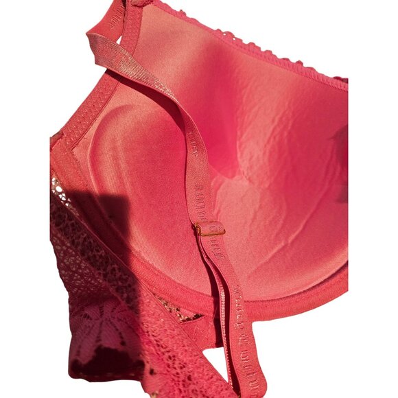 Juicy Couture Intimates Size 42D Pink Lace Sexy Pushup Underwire Bra Charm Clasp - Picture 7 of 9